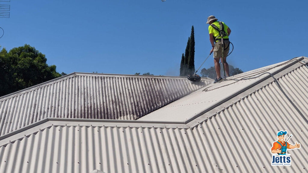 Colorbond metal roof clean with surface cleaner pressure washer
