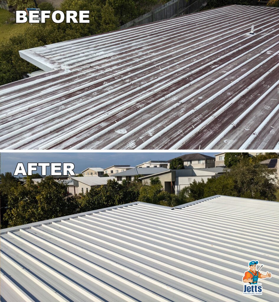 Before and after photo of metal roof at Mountain Creek