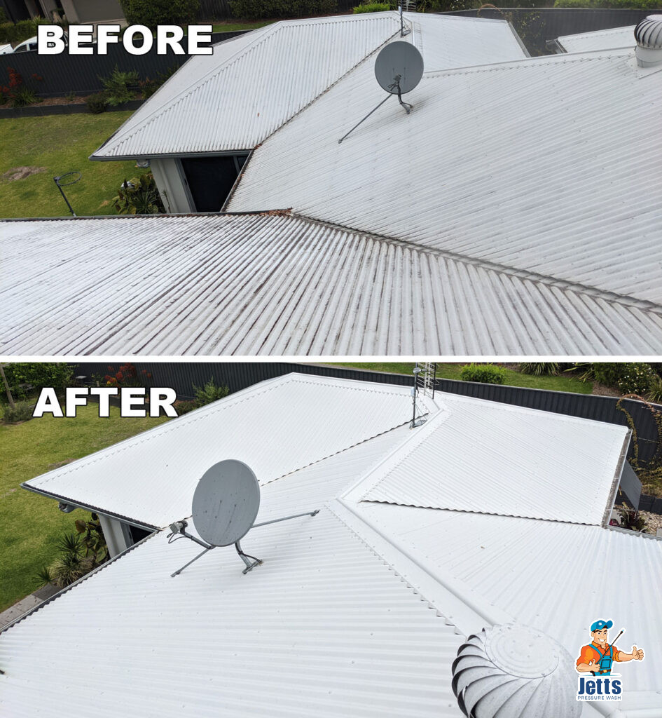 Roof clean at Forest Glen on Sunshine Coast before and after comparison