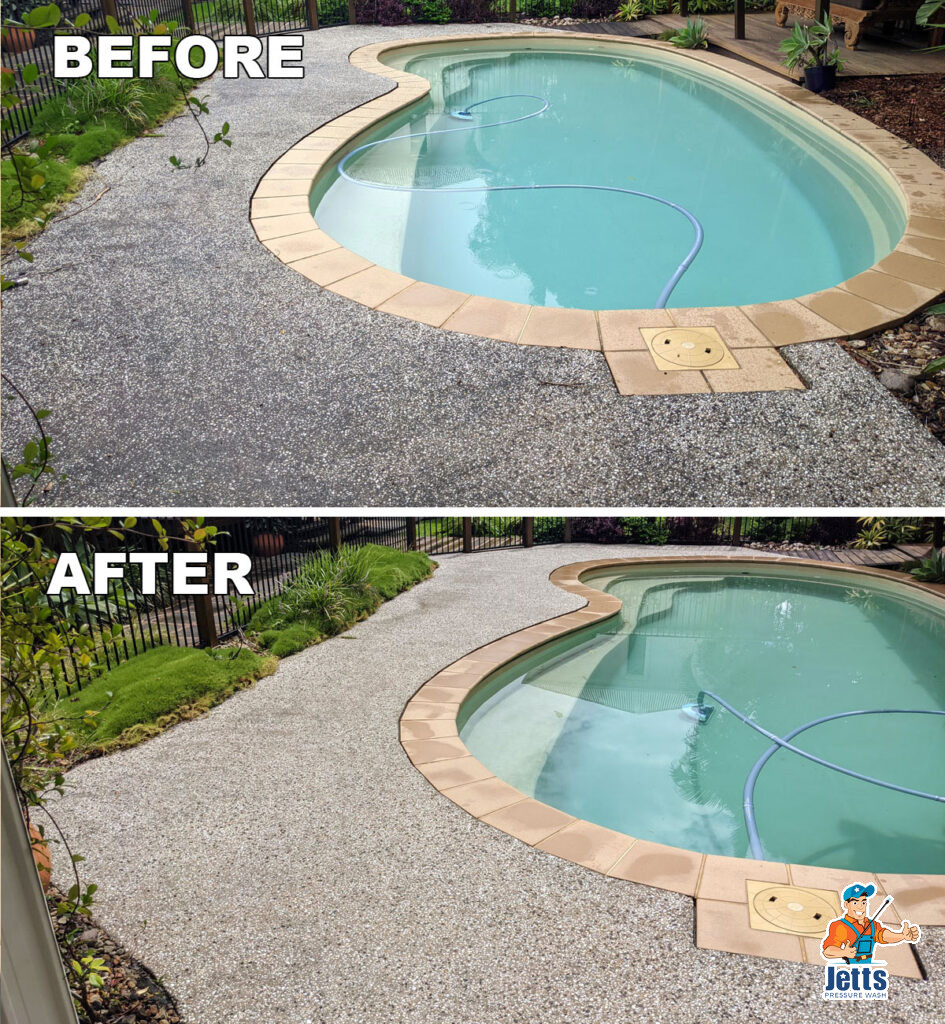 Pool area clean before and after comparison